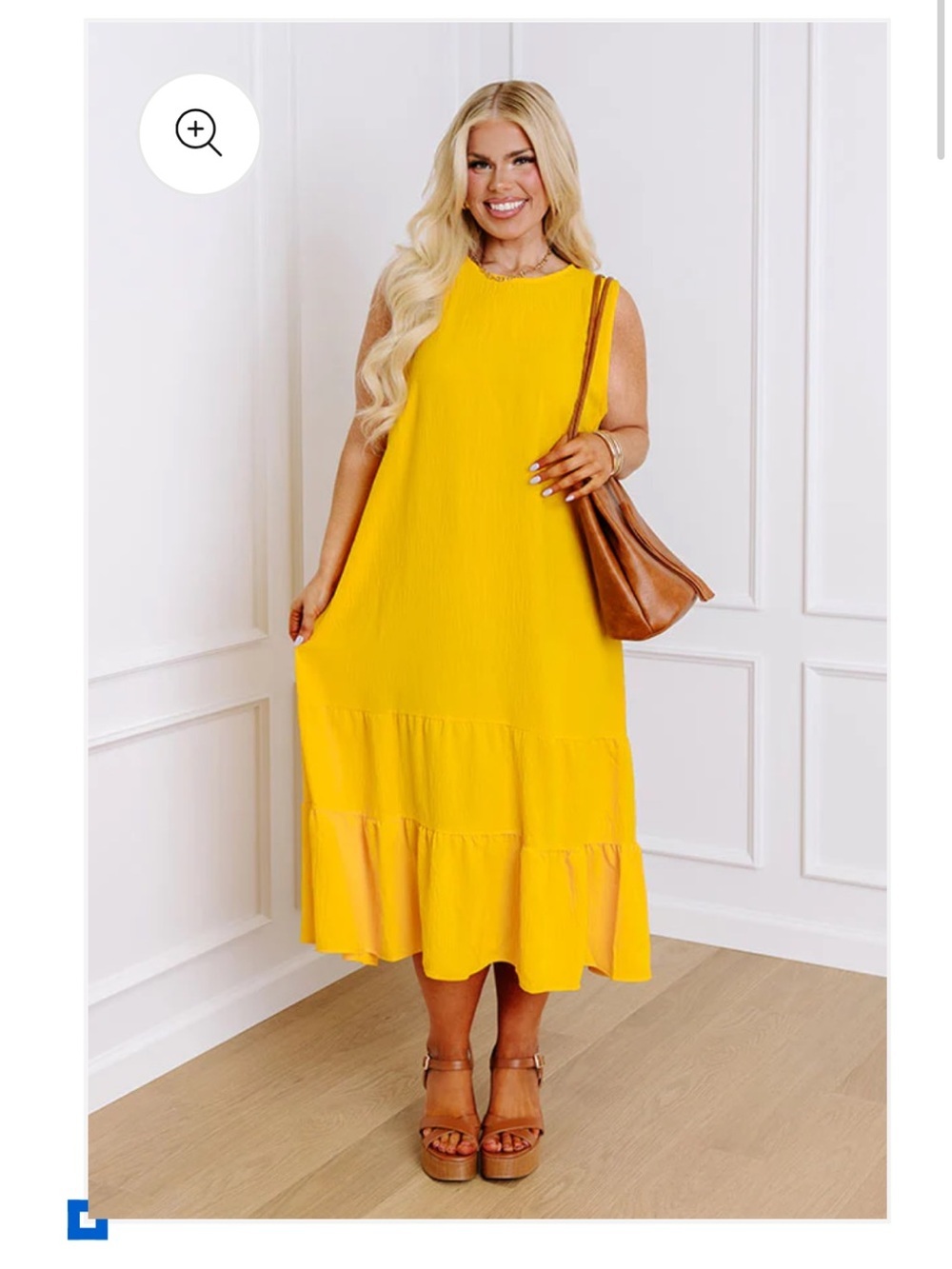 Impressions Boutique Yellow Ruffled Hem Midi Length Dress Size Large NWOT